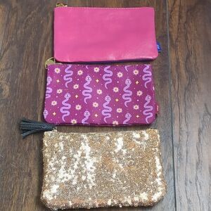 ipsy Pink, Purple, and Gold Cosmetic Bags Set